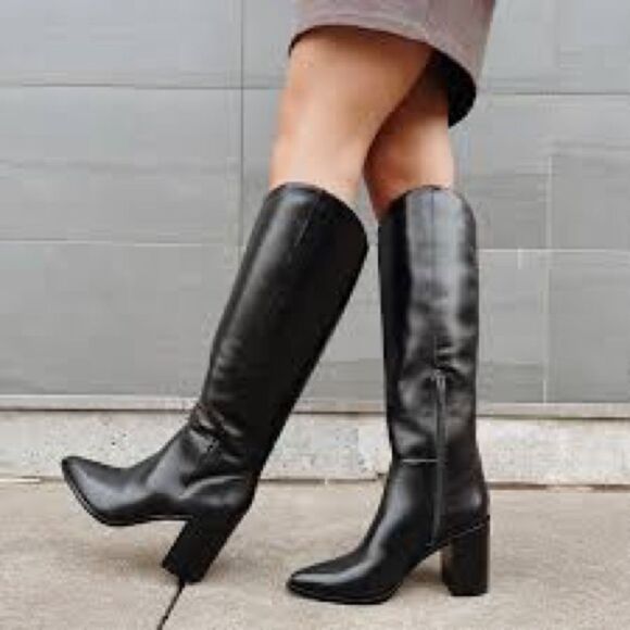 Revolve Franco Sarto Ticada Western Black Leather Knee-High Boots Size 11 - Picture 3 of 15